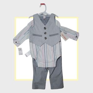 Cat & Jack Baby Boy Dessy Oufit - Ling Sleeve button-up, vest & slacks, 3-6 mo